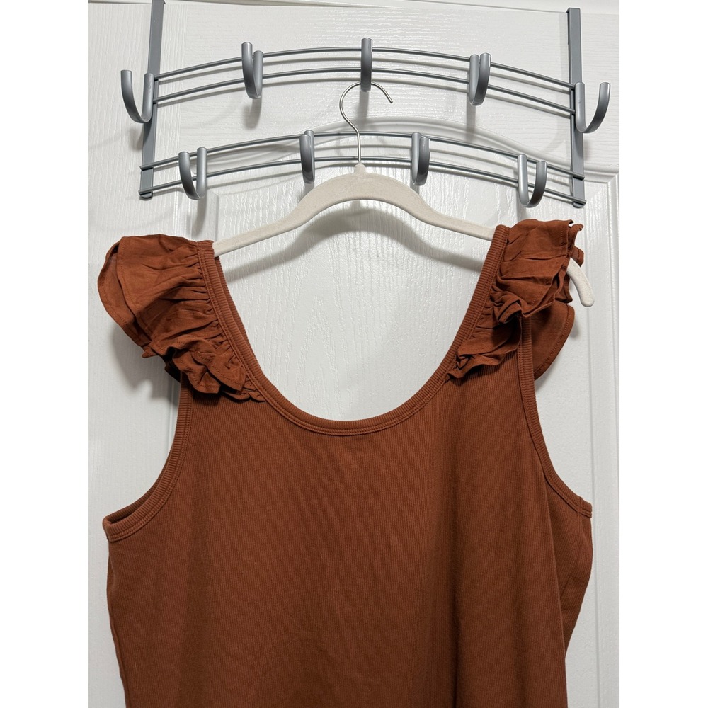 New Old Navy Womens 2X Ribbed Ruffle trim Knit Tank Top Plus Size Chestnut brown - Picture 3 of 15